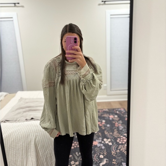 Free People Tops - NWOT Free People It Takes Two Lace Top In Green Moss Size Large